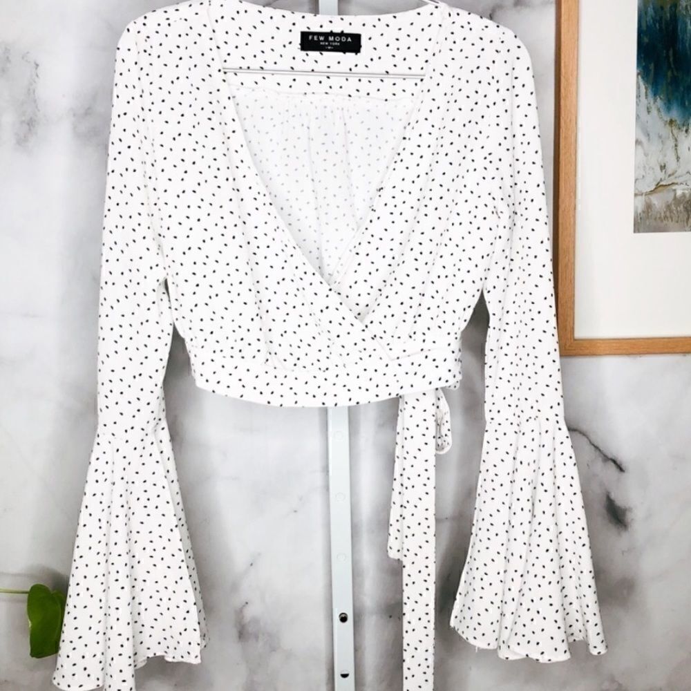 Polka Dot Cropped Blouse / Top with Bell Sleeves